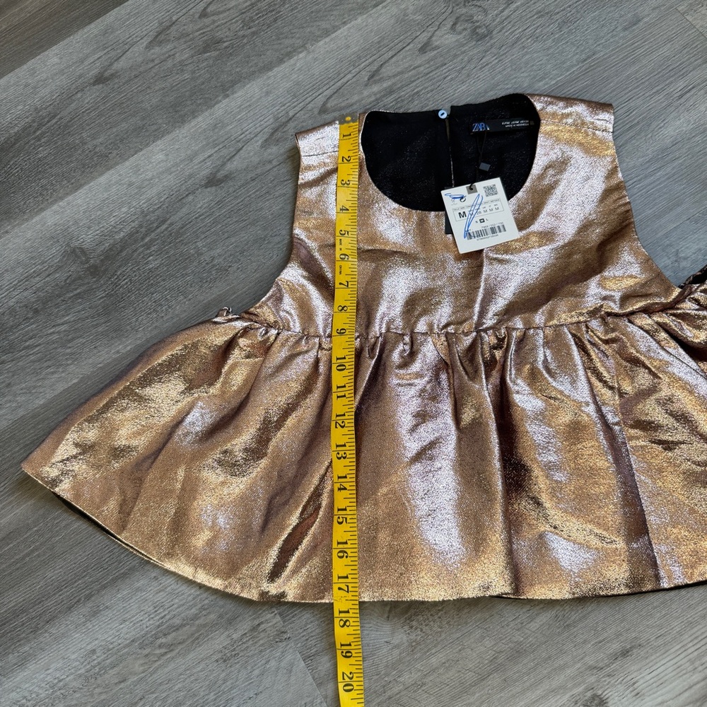 ZARA Gold Metallic Ruffle Top NEW Medium Party Going Out - Picture 7 of 7